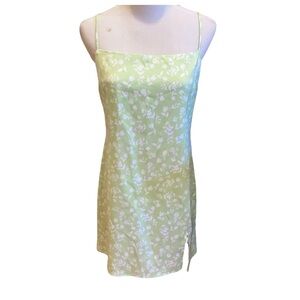 Garage Pastel Green White Floral Print Mini Satin Slip Dress M